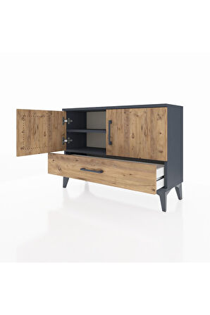 Arges Şifonyer 2 Raflı Tek Çekmeceli 2 Kapaklı 88x30x64 Antrasit-Çam