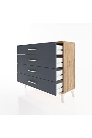 Arges Şifonyer 4 Çekmeceli 88x30x80 Çam-Antrasit