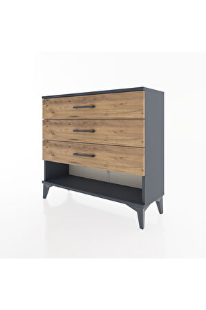 Arges Şifonyer 3 Çekmeceli 88x30x80 Antrasit-Çam