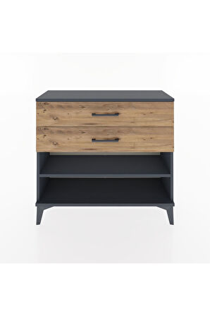 Arges Şifonyer Tek Raflı 2 Çekmeceli 88x30x80 Antrasit-Çam