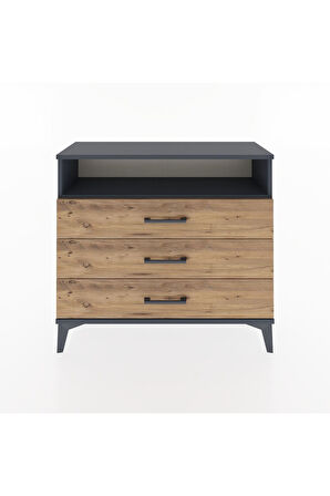 Arges Şifonyer Tek Raflı 3 Çekmeceli 88x30x80 Antrasit-Çam