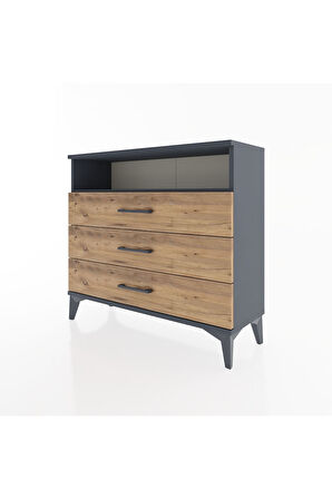 Arges Şifonyer Tek Raflı 3 Çekmeceli 88x30x80 Antrasit-Çam