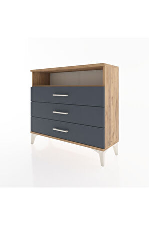 Arges Şifonyer Tek Raflı 3 Çekmeceli 88x30x80 Çam-Antrasit