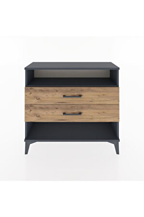 Arges Şifonyer Tek Raflı 2 Çekmeceli 88x30x80 Antrasit-Çam