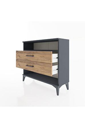 Arges Şifonyer Tek Raflı 2 Çekmeceli 88x30x80 Antrasit-Çam