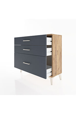 Arges Şifonyer 3 Çekmeceli 88x30x80 Çam-Antrasit