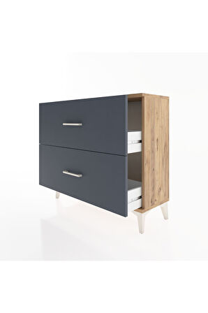 Arges Şifonyer 2 Çekmeceli 88x30x80 Çam-Antrasit