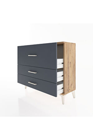 Arges Şifonyer 3 Çekmeceli 88x30x80 Çam-Antrasit