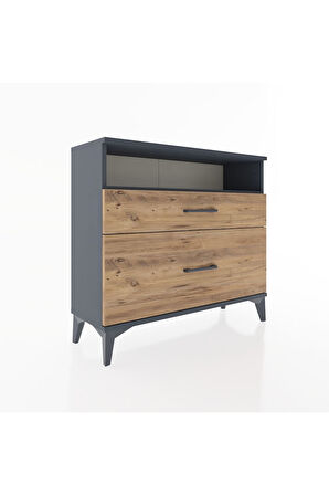 Arges Şifonyer Tek Raflı 2 Çekmeceli 88x30x80 Antrasit-Çam