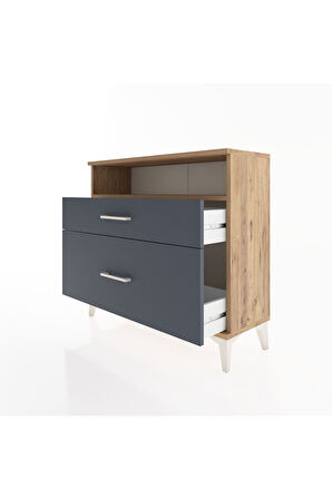 Arges Şifonyer Tek Raflı 2 Çekmeceli 88x30x80 Çam-Antrasit