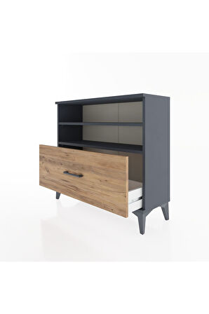 Arges Şifonyer 2 Raflı Tek Çekmeceli 88x30x80 Antrasit-Çam