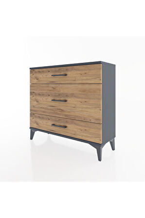 Arges Şifonyer 3 Çekmeceli 88x30x80 Antrasit-Çam