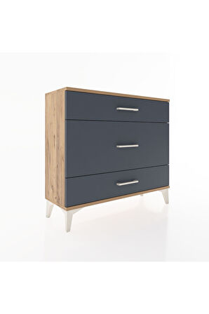 Arges Şifonyer 3 Çekmeceli 88x30x80 Çam-Antrasit