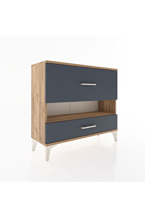 Arges Şifonyer Tek Raflı 2 Çekmeceli 88x30x80 Çam-Antrasit