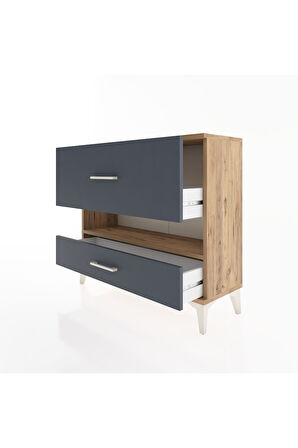 Arges Şifonyer Tek Raflı 2 Çekmeceli 88x30x80 Çam-Antrasit
