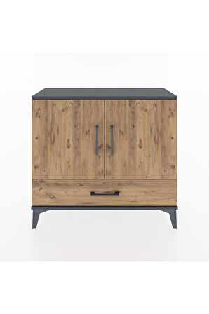 Arges Şifonyer 2 Raflı Tek Çekmeceli 2 Kapaklı 88x30x80 Antrasit-Çam