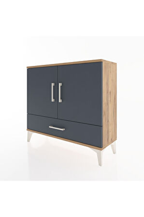 Arges Şifonyer 2 Raflı Tek Çekmeceli 2 Kapaklı 88x30x80 Çam-Antrasit