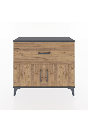 Arges Şifonyer Tek Raflı Tek Çekmeceli 2 Kapaklı 88x30x80 Antrasit-Çam