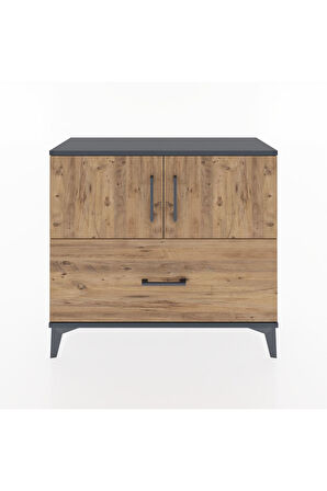 Arges Şifonyer 2 Raflı Tek Çekmeceli 2 Kapaklı 88x30x80 Antrasit-Çam