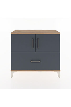 Arges Şifonyer 2 Raflı Tek Çekmeceli 2 Kapaklı 88x30x80 Çam-Antrasit