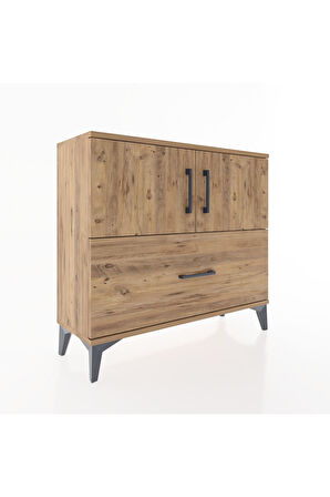 Arges Şifonyer 2 Raflı Tek Çekmeceli 2 Kapaklı 88x30x80 Çam-Çam