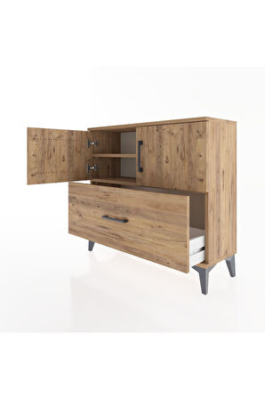Arges Şifonyer 2 Raflı Tek Çekmeceli 2 Kapaklı 88x30x80 Çam-Çam