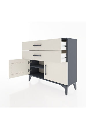 Arges Şifonyer Tek Raflı 2 Çekmeceli 2 Kapaklı 88x30x80 Antrasit-Aytaşı