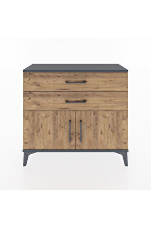 Arges Şifonyer Tek Raflı 2 Çekmeceli 2 Kapaklı 88x30x80 Antrasit-Çam