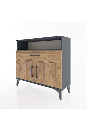 Arges Şifonyer 2 Raflı Tek Çekmeceli 2 Kapaklı 88x30x80 Antrasit-Çam