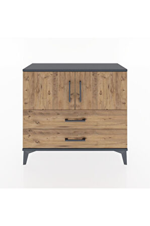 Arges Şifonyer 2 Raflı 2 Çekmeceli 2 Kapaklı 88x30x80 Antrasit-Çam