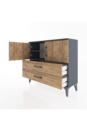 Arges Şifonyer 2 Raflı 2 Çekmeceli 2 Kapaklı 88x30x80 Antrasit-Çam