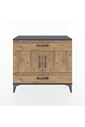 Arges Şifonyer 2 Raflı 2 Çekmeceli 2 Kapaklı 88x30x80 Antrasit-Çam