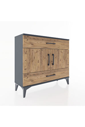 Arges Şifonyer 2 Raflı 2 Çekmeceli 2 Kapaklı 88x30x80 Antrasit-Çam