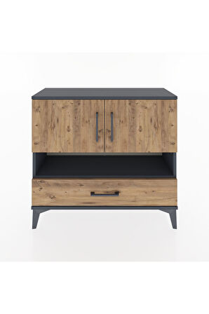 Arges Şifonyer 3 Raflı Tek Çekmeceli 2 Kapaklı 88x30x80 Antrasit-Çam