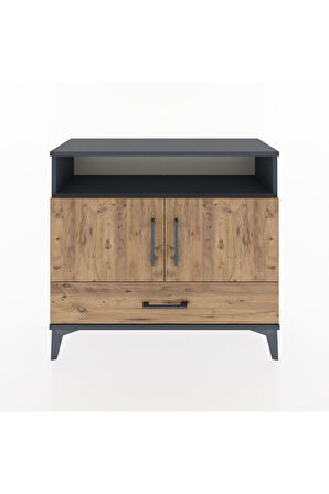 Arges Şifonyer 3 Raflı Tek Çekmeceli 2 Kapaklı 88x30x80 Antrasit-Çam