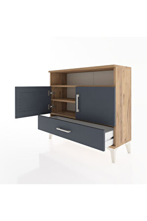 Arges Şifonyer 3 Raflı Tek Çekmeceli 2 Kapaklı 88x30x80 Çam-Antrasit