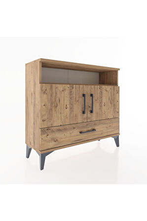 Arges Şifonyer 3 Raflı Tek Çekmeceli 2 Kapaklı 88x30x80 Çam-Çam