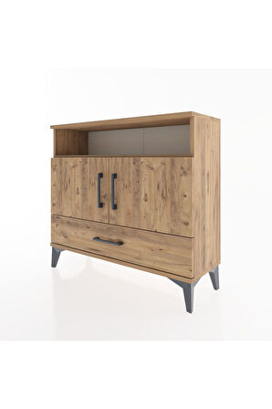 Arges Şifonyer 3 Raflı Tek Çekmeceli 2 Kapaklı 88x30x80 Çam-Çam