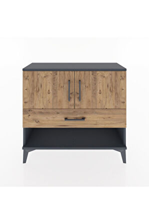 Arges Şifonyer 2 Raflı Tek Çekmeceli 2 Kapaklı 88x30x80 Antrasit-Çam