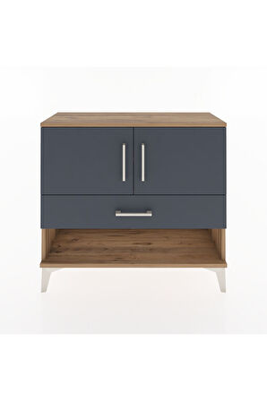 Arges Şifonyer 2 Raflı Tek Çekmeceli 2 Kapaklı 88x30x80 Çam-Antrasit