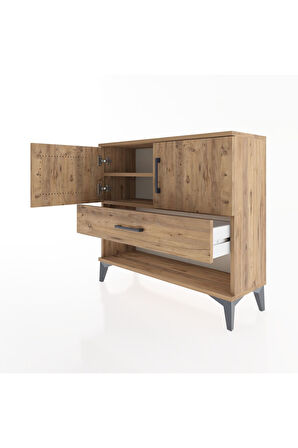 Arges Şifonyer 2 Raflı Tek Çekmeceli 2 Kapaklı 88x30x80 Çam-Çam
