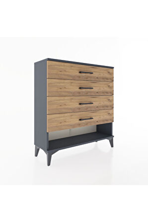Arges Şifonyer 4 Çekmeceli 88x30x96 Antrasit-Çam