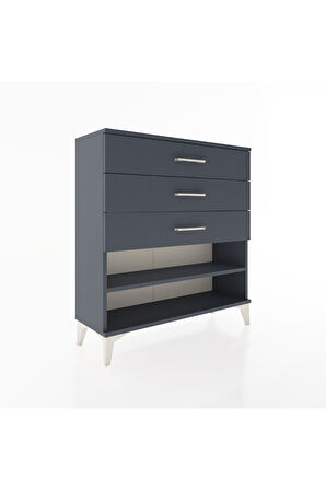 Arges Şifonyer Tek Raflı 3 Çekmeceli 88x30x96 Antrasit-Antrasit