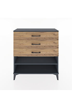 Arges Şifonyer Tek Raflı 3 Çekmeceli 88x30x96 Antrasit-Çam