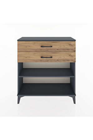 Arges Şifonyer Tek Raflı 2 Çekmeceli 88x30x96 Antrasit-Çam