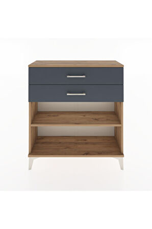 Arges Şifonyer Tek Raflı 2 Çekmeceli 88x30x96 Çam-Antrasit