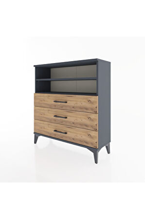 Arges Şifonyer 2 Raflı 3 Çekmeceli 88x30x96 Antrasit-Çam