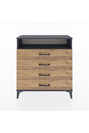 Arges Şifonyer Tek Raflı 4 Çekmeceli 88x30x96 Antrasit-Çam