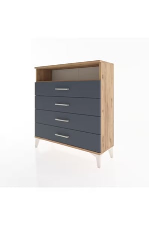 Arges Şifonyer Tek Raflı 4 Çekmeceli 88x30x96 Çam-Antrasit