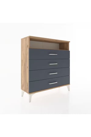 Arges Şifonyer Tek Raflı 4 Çekmeceli 88x30x96 Çam-Antrasit